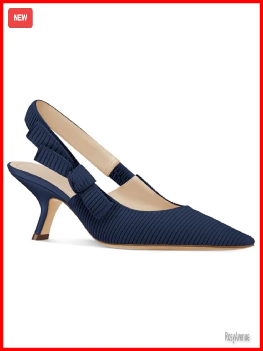 Womens Slingback Kitten Heels Pointed Toe Bowknot Knitted Slip On Work Pumps